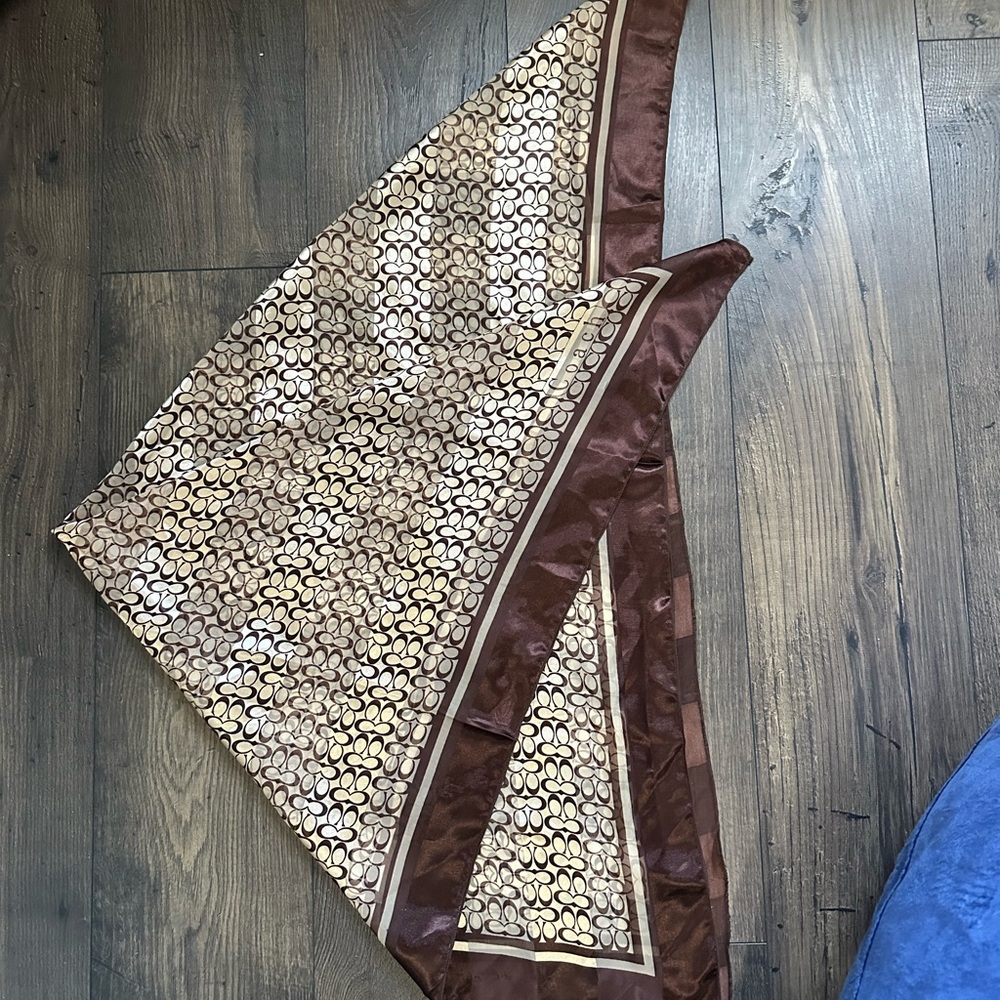 Coach Brown and Cream Signature Silk Scarf